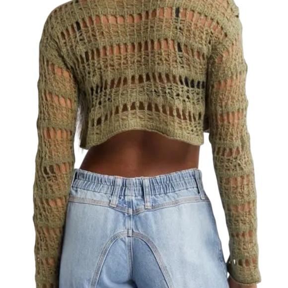 BDG URBAN OUTFITTERS Ladder Cobweb Crop Sweater, Olive, Grunge, Y2K, Beachy, M - Picture 3 of 10